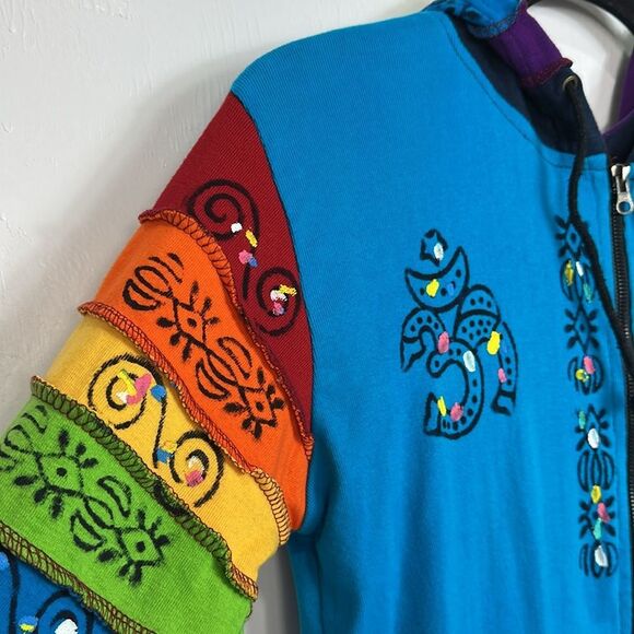 The Collection Royal Colorful Rainbow Sleeved Flower Patch Hoodie Size SP - Picture 2 of 6